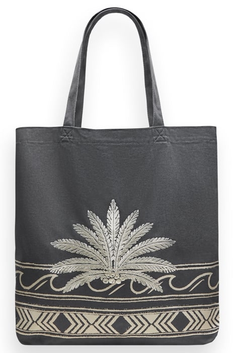CANVAS TOTE BAG WITH EMBROIDER PALM WAVE BORDER 1