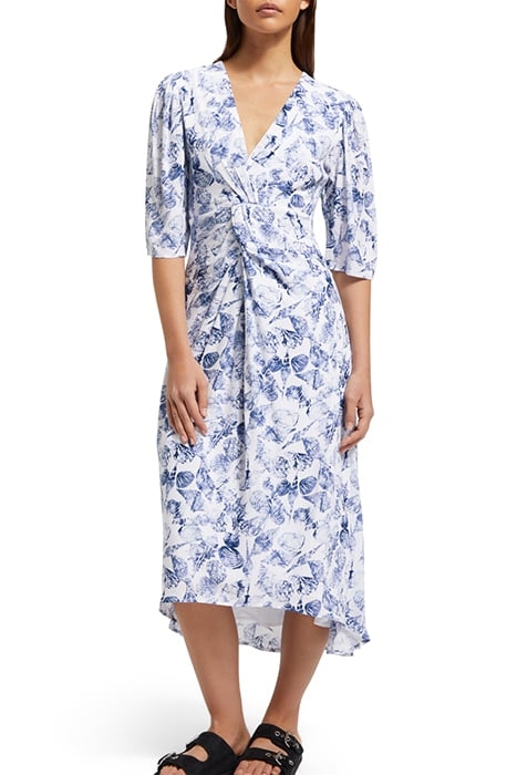 MIDI WRAP DRESS WITH KNOT DETAIL SHELL BATIK BLUE 1