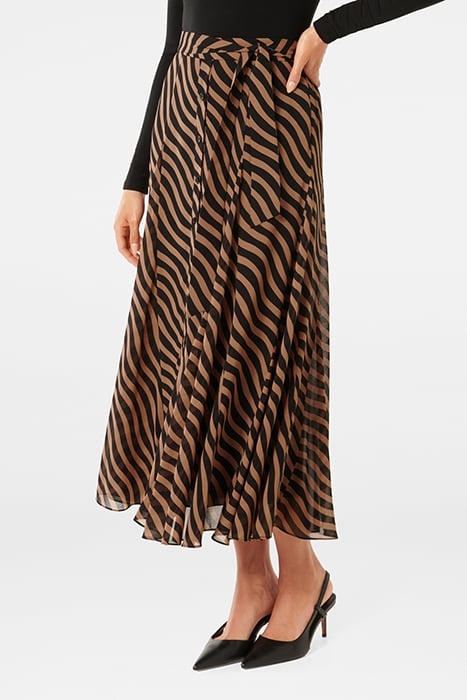 DONNA GODET MIDI SKIRT TAN WAVED STRIPE 5