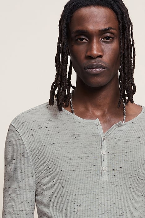 SLIM FIT LS MELANGE NEP RIB HENLEY MED GREY 2