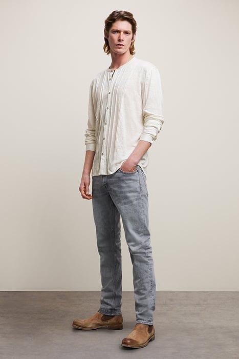 DYCKMAN REGULAR FIT LS BAND COLLAR SHIRT EGG SHELL 1