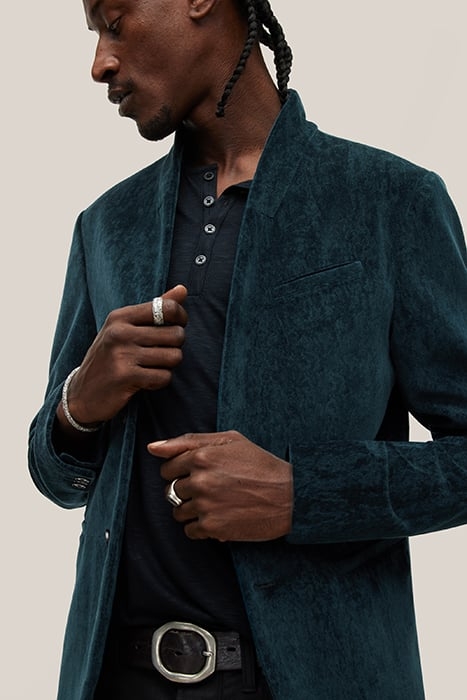 SLIM FIT BUTTON CLOSURE SHORT SHAWL COLL LAKE BLUE 2