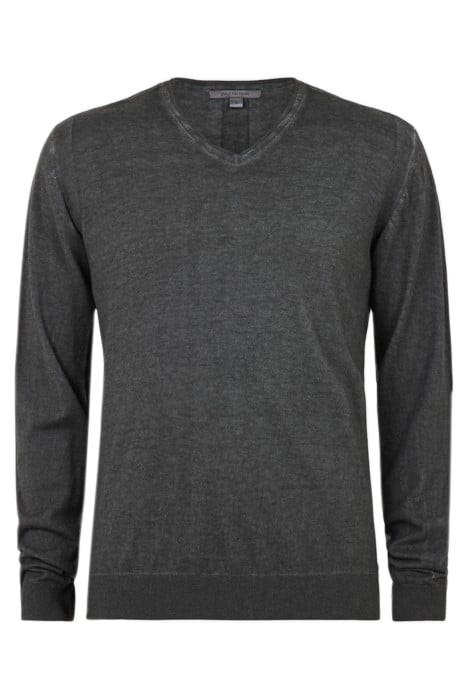 DREW LS SILK BLEND MAGIC WASH VEE CHARCOAL HTR 1