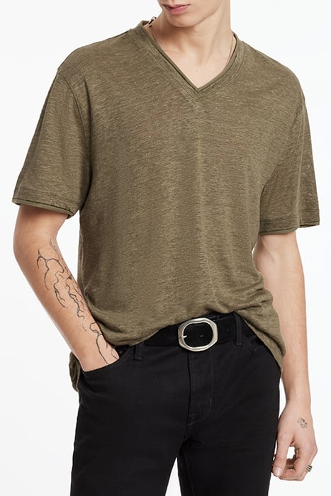 WOOSTER REGULAR FIT SS VNECK WITH MELANG OLIVE 1
