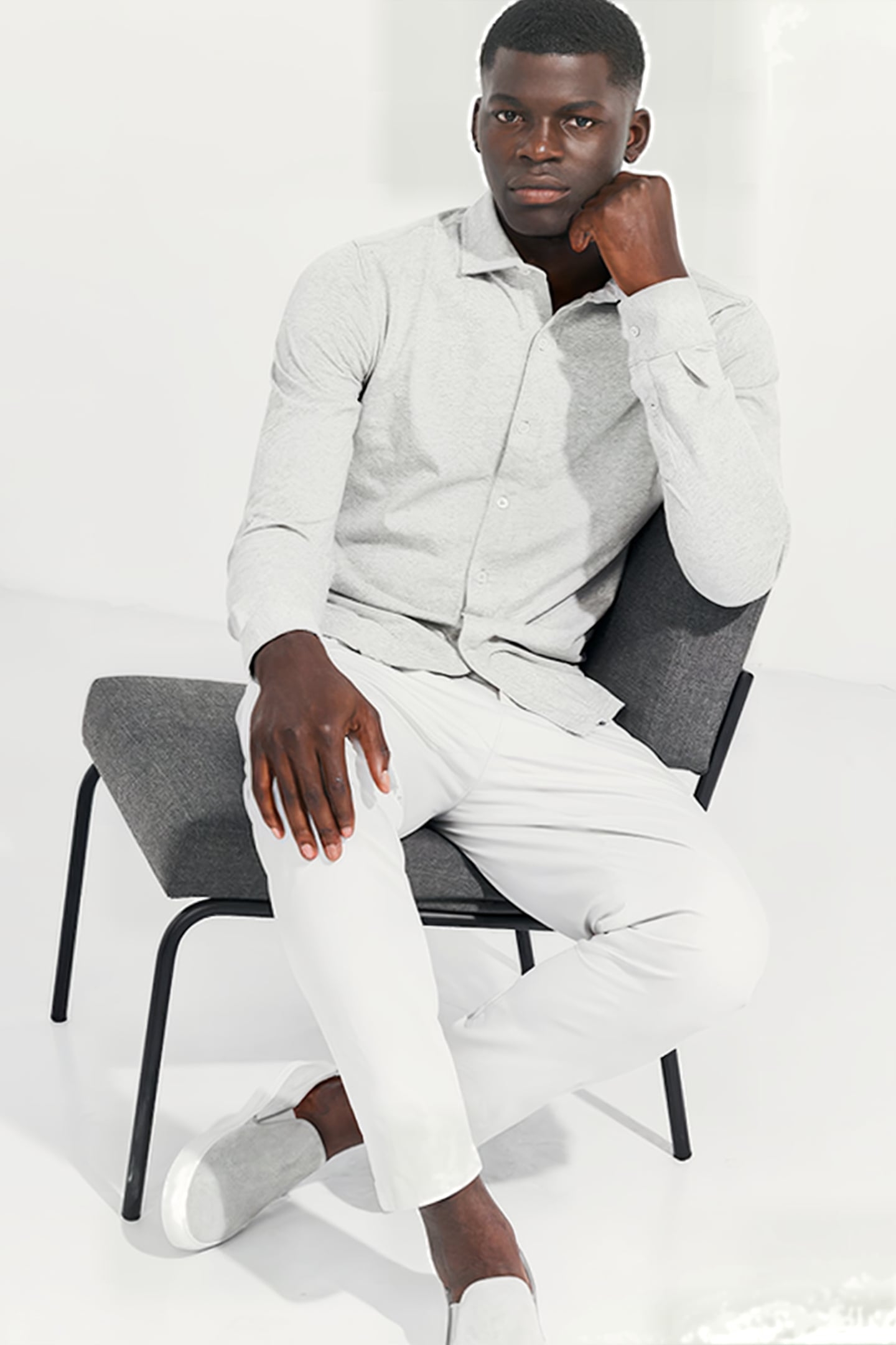 BARTON | TAILORED JERSEY SHIRT LIGHT GREY MELANGE 2