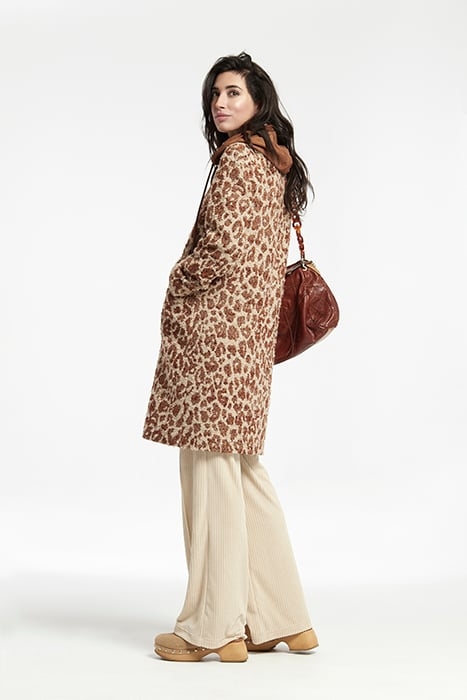 BICOLOR JACQUARD ZIPPER GUREN COAT WITH HOOD BROWN 3