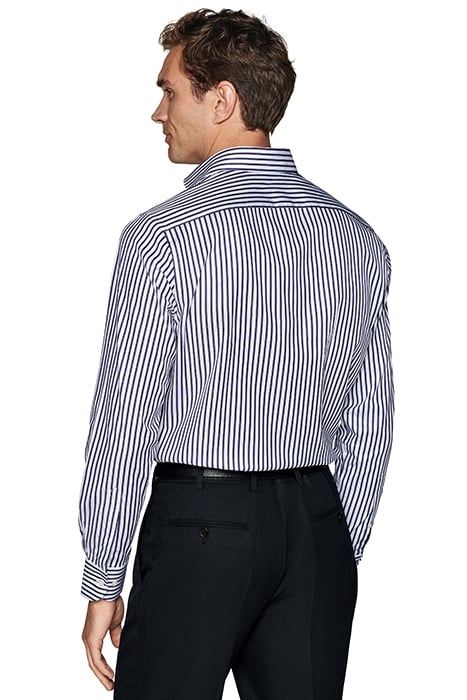 NAVY STRIPED TWILL SLIM FIT SHIRT 2
