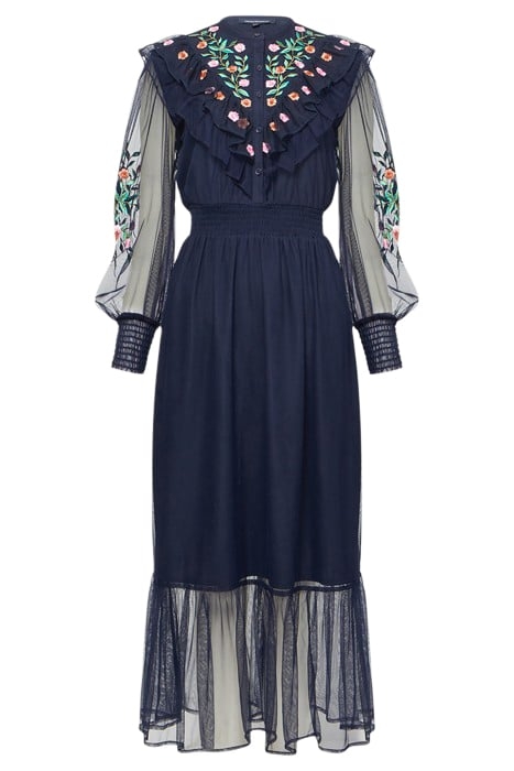 ABRA EMBROIDED MESH MIDI DRESS BLUE 3