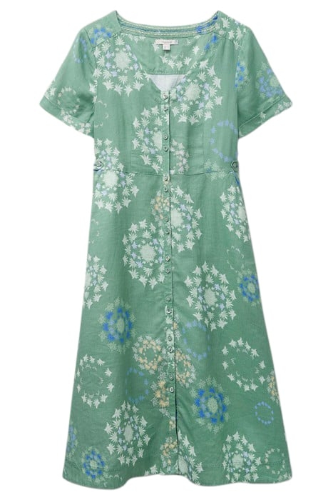 IVY LINEN MINI DRESS GREEN PRINTED 2