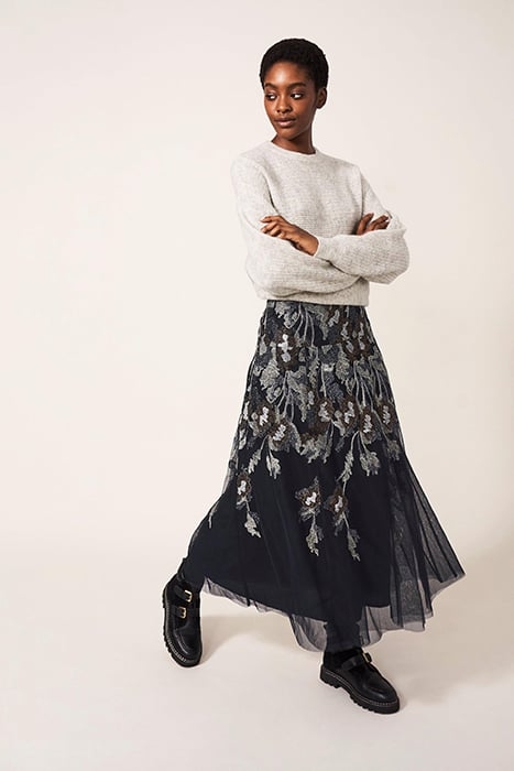 EMBROIDERED MESH SKIRT BLACK 1