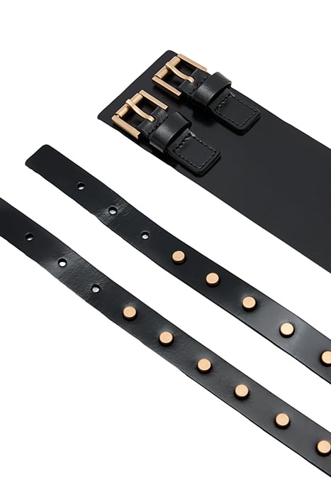 ELODIE DOUBLE BELT BLACK/WARM BRASS 6