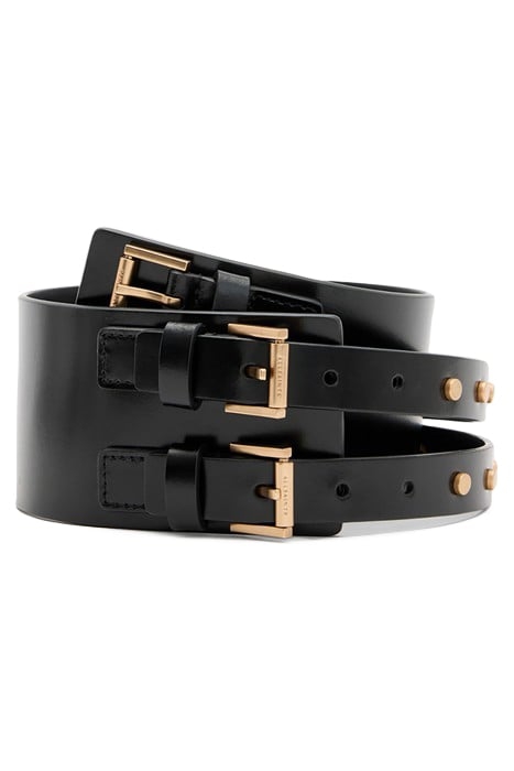 ELODIE DOUBLE BELT BLACK/WARM BRASS 1