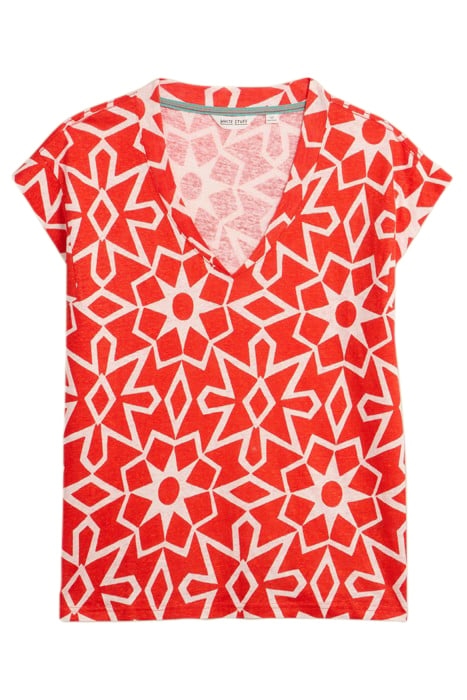IVY LINEN V NECK TEE RED PRINTED 2