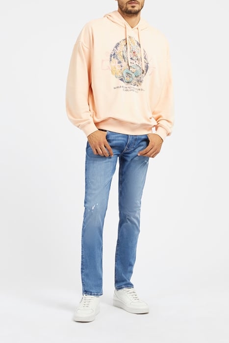 GUESS ROUND LOGO HOODIE SWEATS PEACH SKY 3