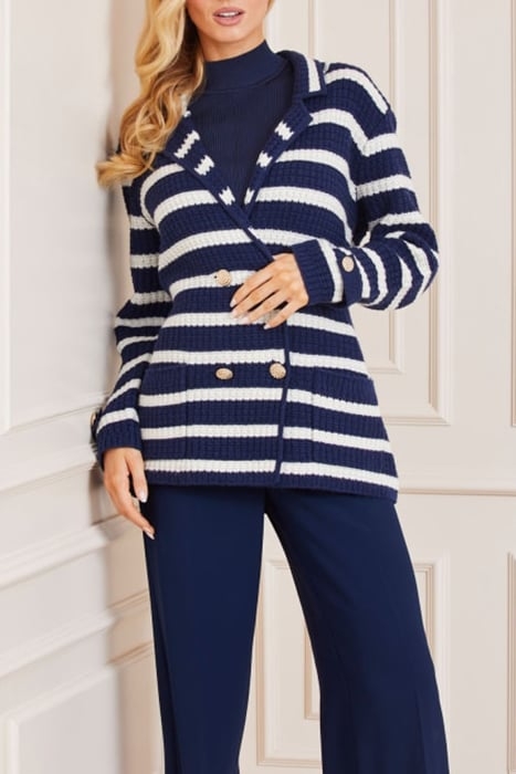GAIA SWEATER WAFFLE BLUE AND WHITE CARDIGAN STRIP 1