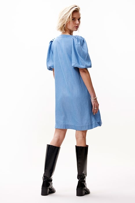 PUFF SLEEVE V NECK DRESS BLUE 3