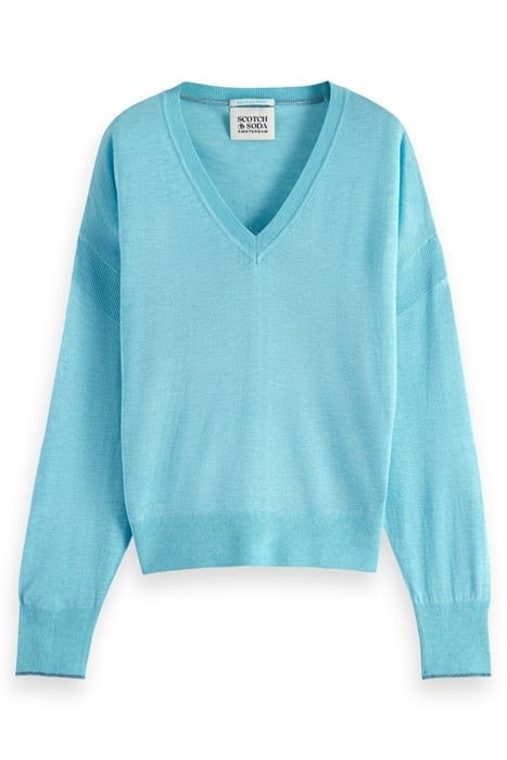 RELAXED V-NECK PULLOVER TOPAZ MELANGE 4