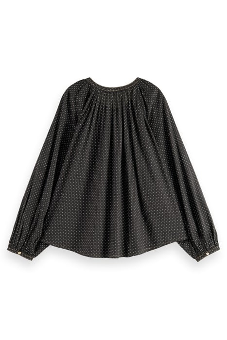 BALLOON SLEEVE EMBROIDERED TOP POLKA EVENING BLACK 5
