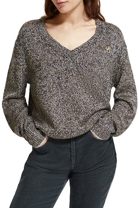 METALLIC V-NECK PULLOVER DUNE MELANGE 1