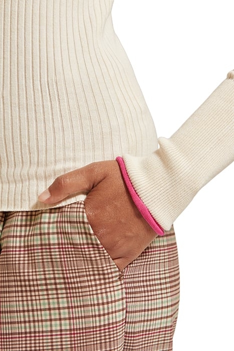 SKINNY RIB V NECK PULLOVER ECRU MELANGE 7