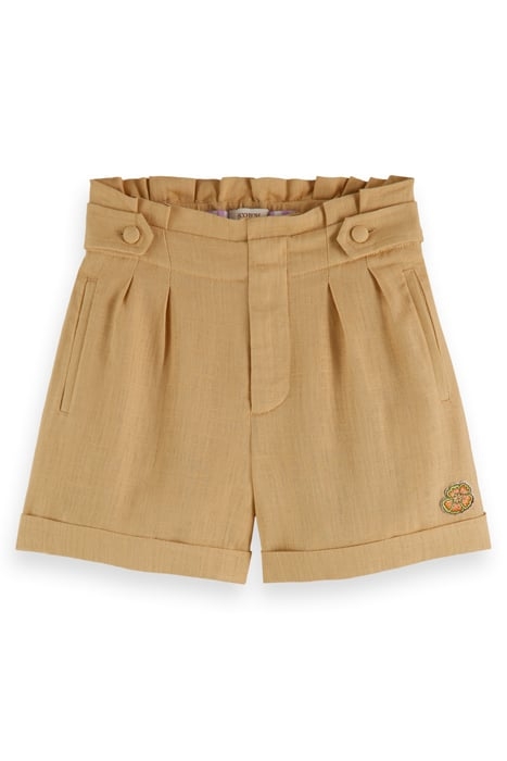 GIRLS CHECKED LINEN BLEND SHORTS SAND 1