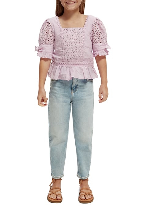 GIRLS SHORT-SLEEVED BRODERIE ANGLAISE TOP ORCHID 3