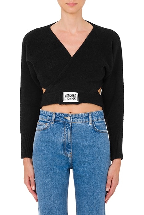 CROPPED SWEATER IN LOGO LABEL BOUCLÉ BLACK 1