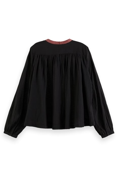 SHIRT WITH GATHERING AND EMBROIDERY DETAIL EVENING BLACK 3