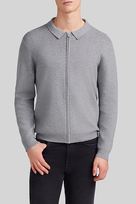 GREY KNIT ZIPPED SHIRT COLLAR CARDIGAN 1