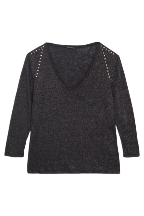 BLACK STUDDED FOIL LINEN T.SHIRT 4