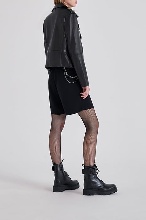 BLACK WOVEN LEATHER BIKER-STYLE JACKET WITH BEADS 4