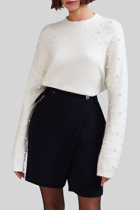 ECRU KNIT SWEATER WITH EMBROIDERED PEARLY BEADS 1