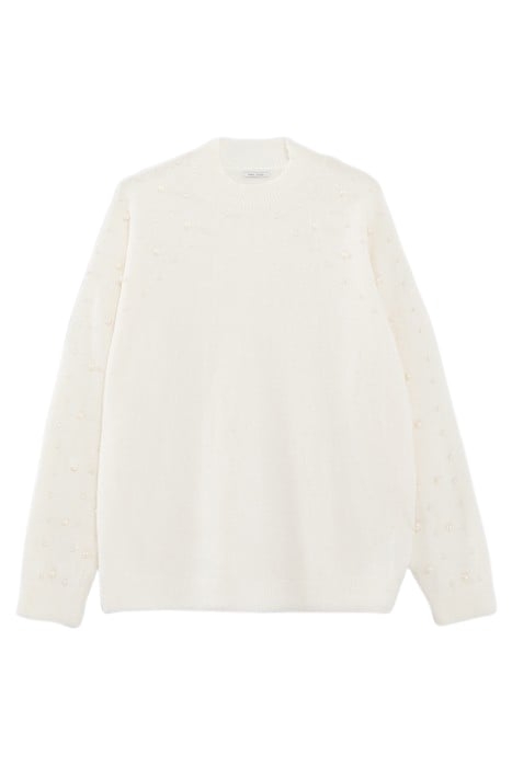 ECRU KNIT SWEATER WITH EMBROIDERED PEARLY BEADS 4