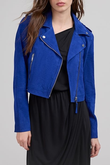 COBALT SUEDE BIKER-STYLE JACKET 1