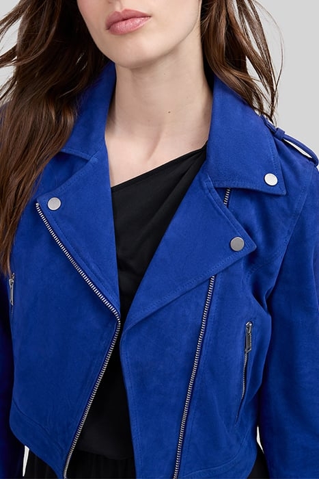 COBALT SUEDE BIKER-STYLE JACKET 6