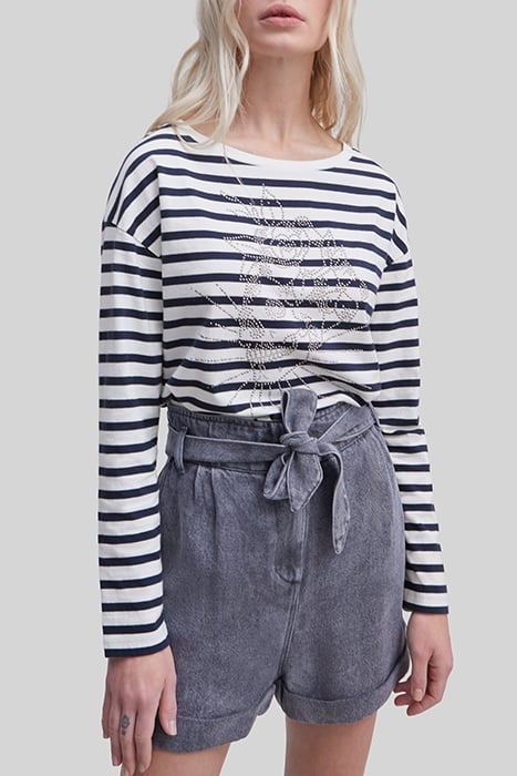 ECRU SAILOR-STRIPE T-SHIRT WITH STUDDED SKULL 1