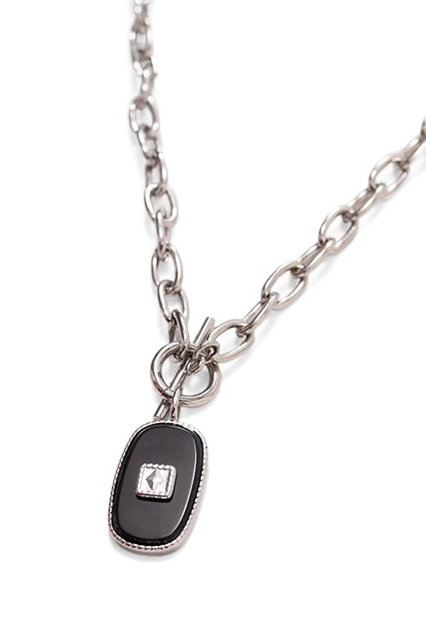GREY CABLE LINK CHAIN LONG NECKLACE, BLACK PENDANT 3