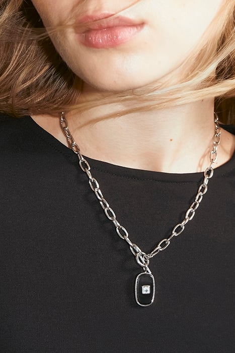 YELLOW CABLE LINK CHAIN NECKLACE, BLACK PENDANT 2