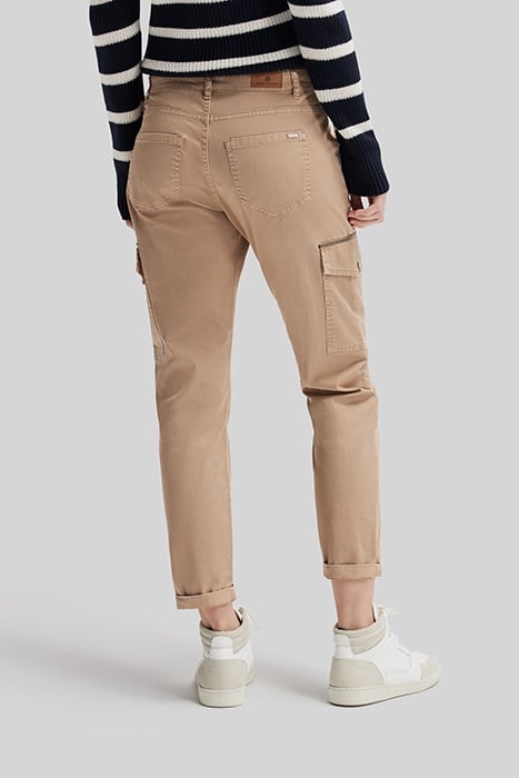 CAMEL CROPPED CARGO JEANS WITH PRETTY BRAID 2