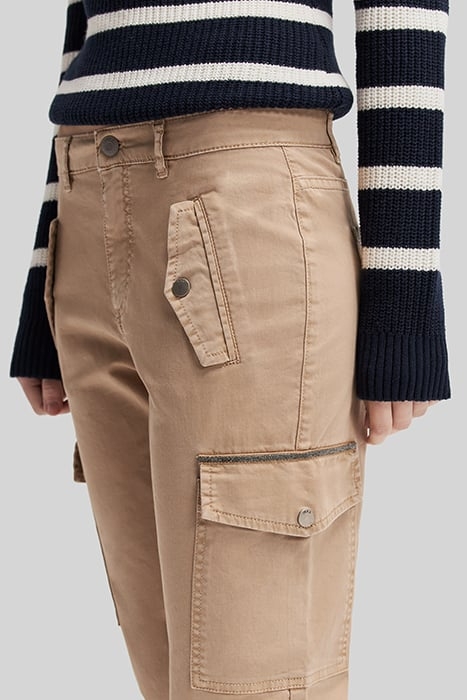 CAMEL CROPPED CARGO JEANS WITH PRETTY BRAID 6