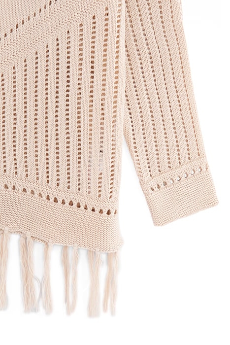 ECRU OPENWORK KNIT CARDIGAN WITH FRINGED EDGES 7