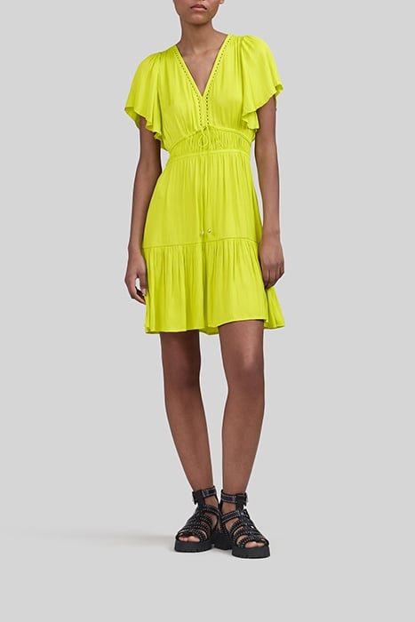 LIME GREEN CREASED DRESS WITH BUTTERFLY SLEEVES 2