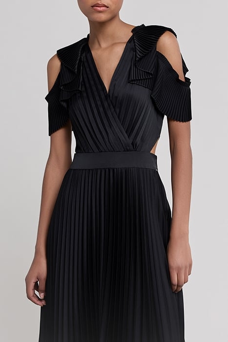BLACK RECYCLED PLEATED LONG DRESS, SIDE CUT-OUTS 3