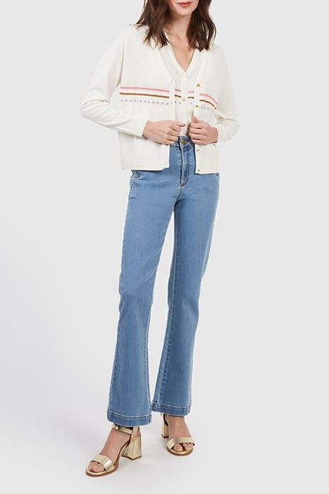 ECRU KNIT FINE-STRIPE CARDIGAN 3