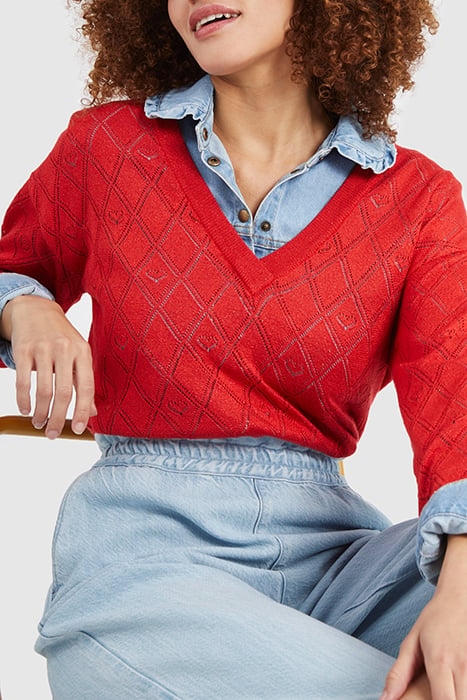 CRIMSON RED FINE LUREX KNIT SWEATER 3