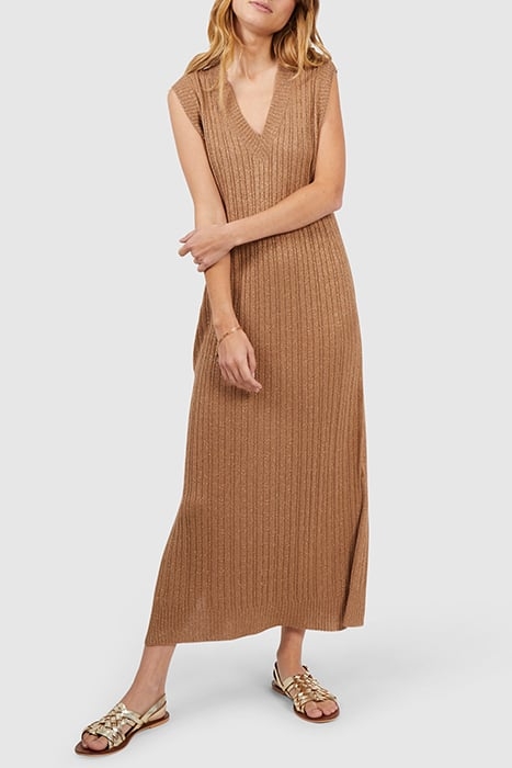 SAND LUREX CABLE KNIT LONG DRESS 1