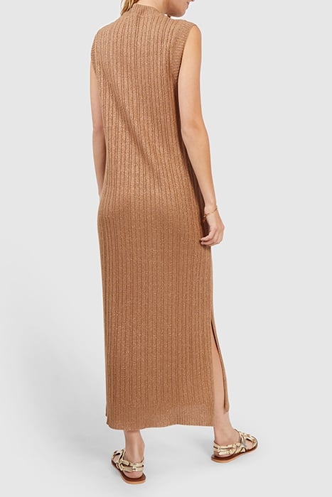 SAND LUREX CABLE KNIT LONG DRESS 2