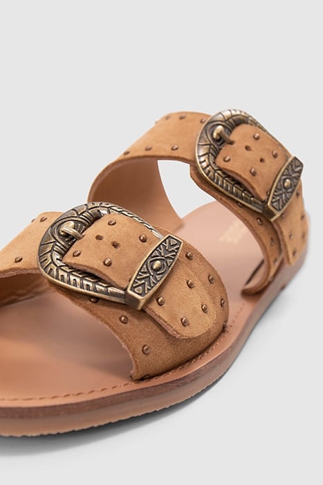 CAMEL SUEDE STUDDED FLAT MULES 5