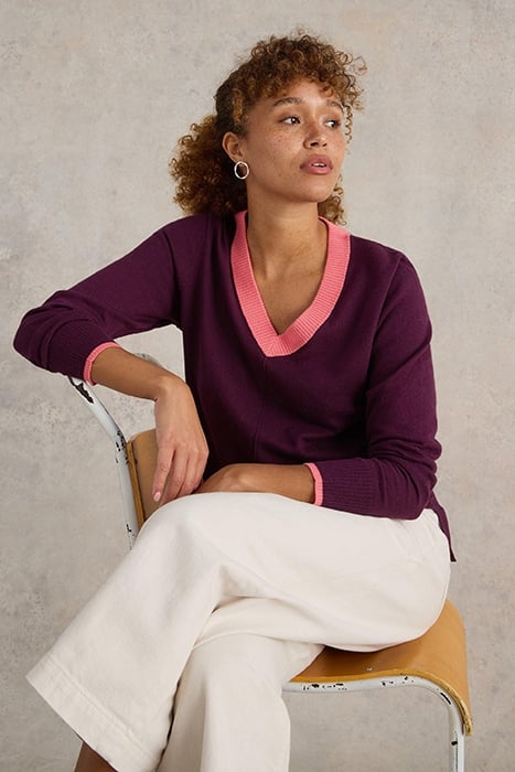 MAGGIE V NECK JUMPER DARK PLUM 4