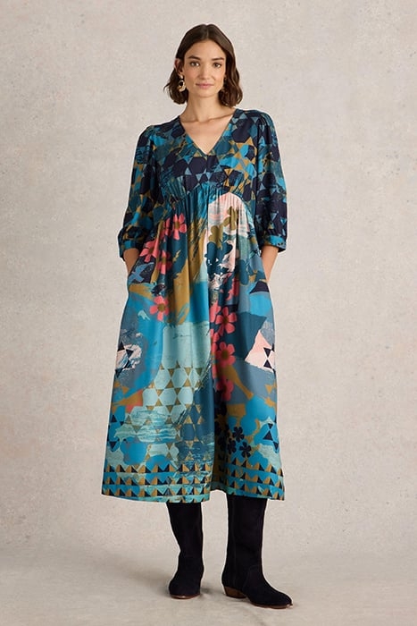 LUCY MIDI DRESS TEAL PRINT 1